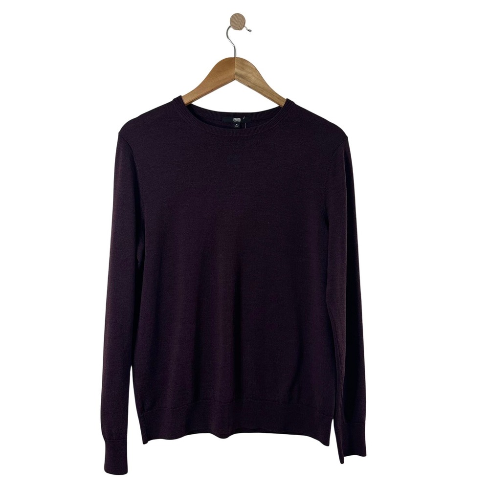 Uniqlo Mens XL Burgundy 100% Extra Fine Merino Wool Crewneck Sweater